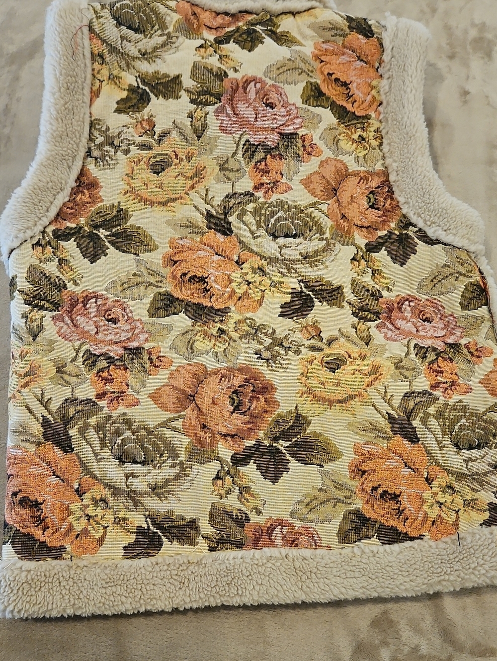 Altar'd State Floral Sherpa Vest in Cream and Peachy Rose - Picture 11 of 13